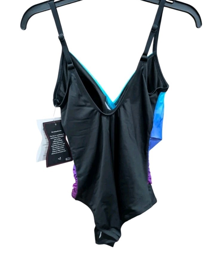 Miracle Brands Ombre One Pc Swimsuit Womens XL Embrace Your Curves Teal Purple