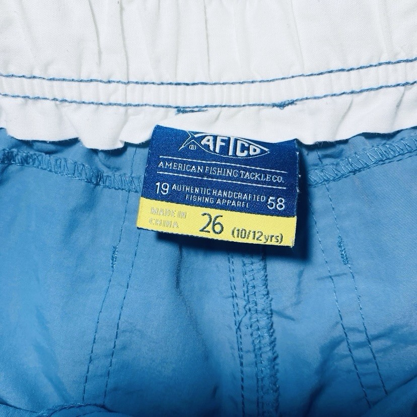 AFTCO Nylon Fishing Cargo Shorts Youth (10/12) 26” Blue Performance Pocket 5.5”