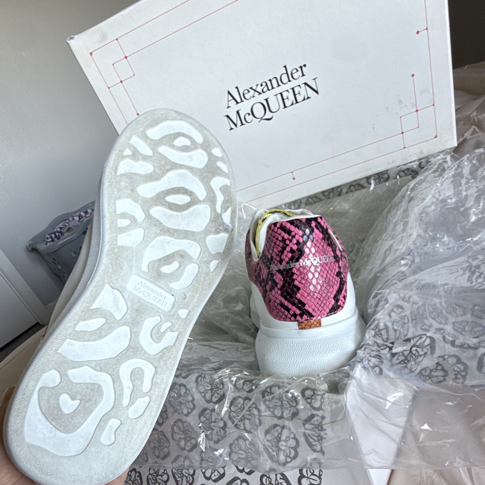 Alexander McQueen Oversized Sneaker White Leather Low Top Multicolor Snakeskin