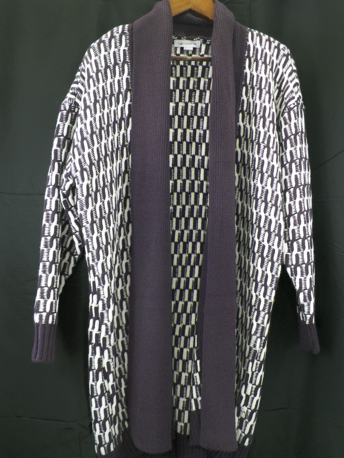 Liz Claiborne Women’s Size M Sweater Cardigan Open Front Cream Midnight Purple