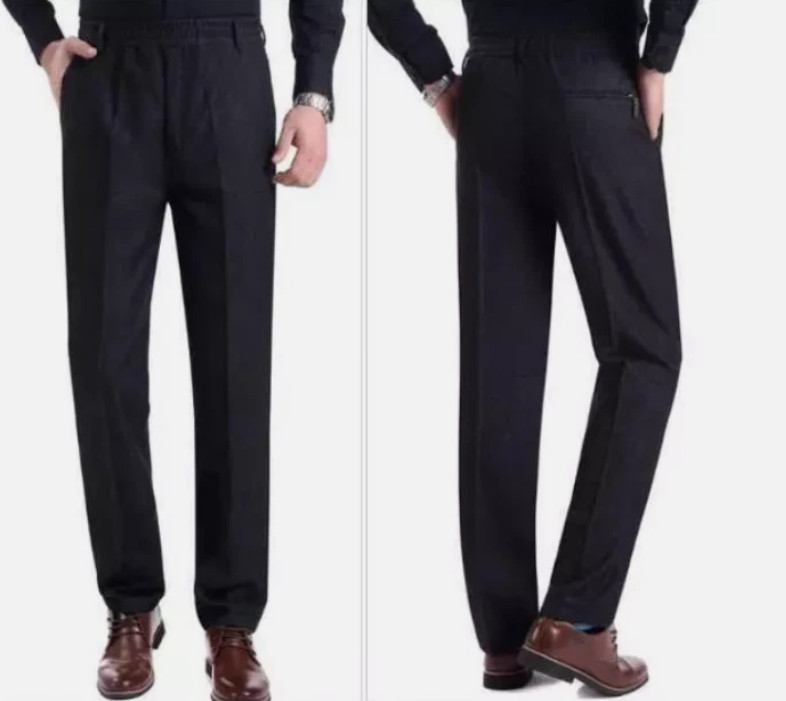Men’s Elastic Waist Straight Leg Pant Casual Formal Trousers for Middle-Aged Men
