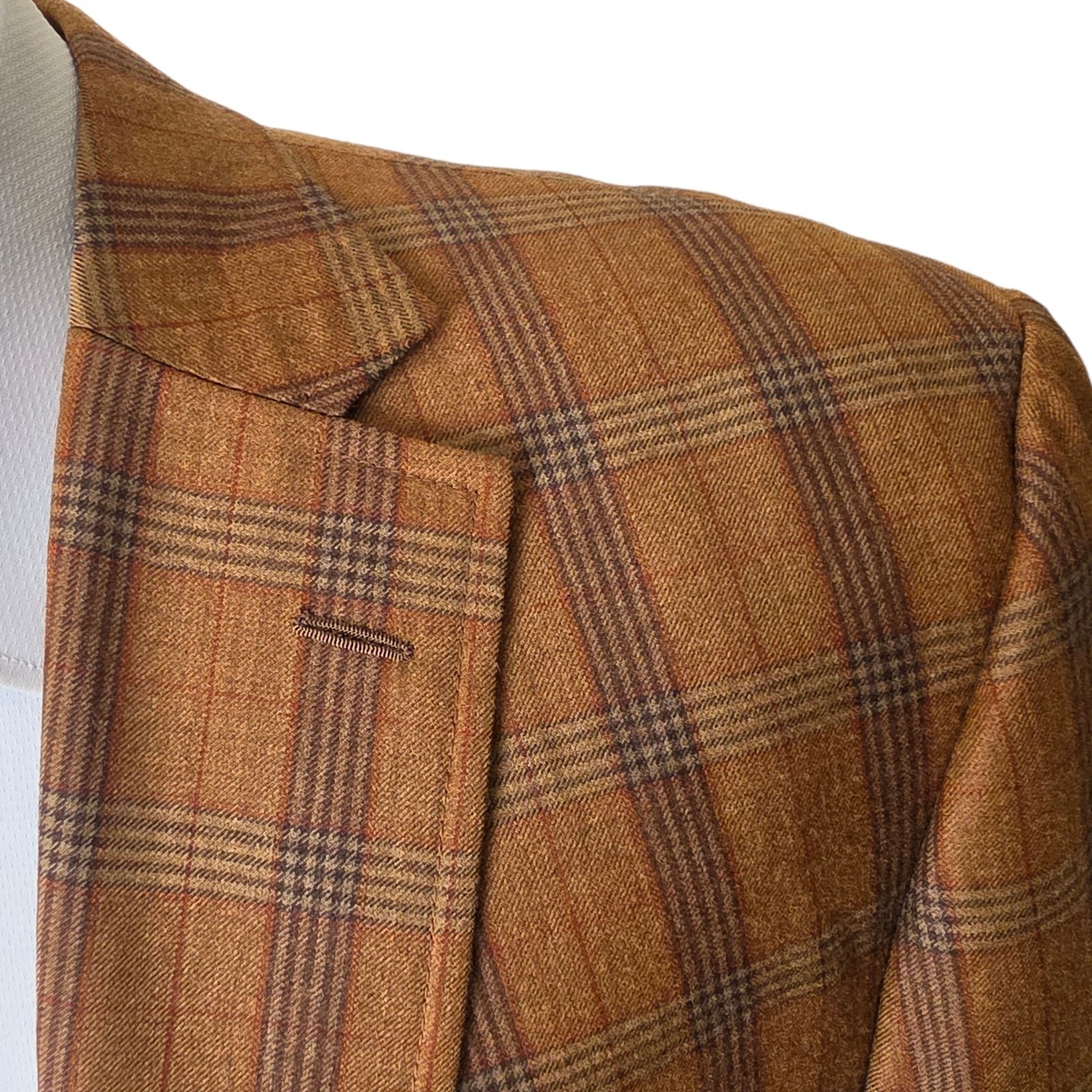 Bespoke Plaid Blazer 46r Full Canvas Working Cuff Patch Pocket Dual Vent