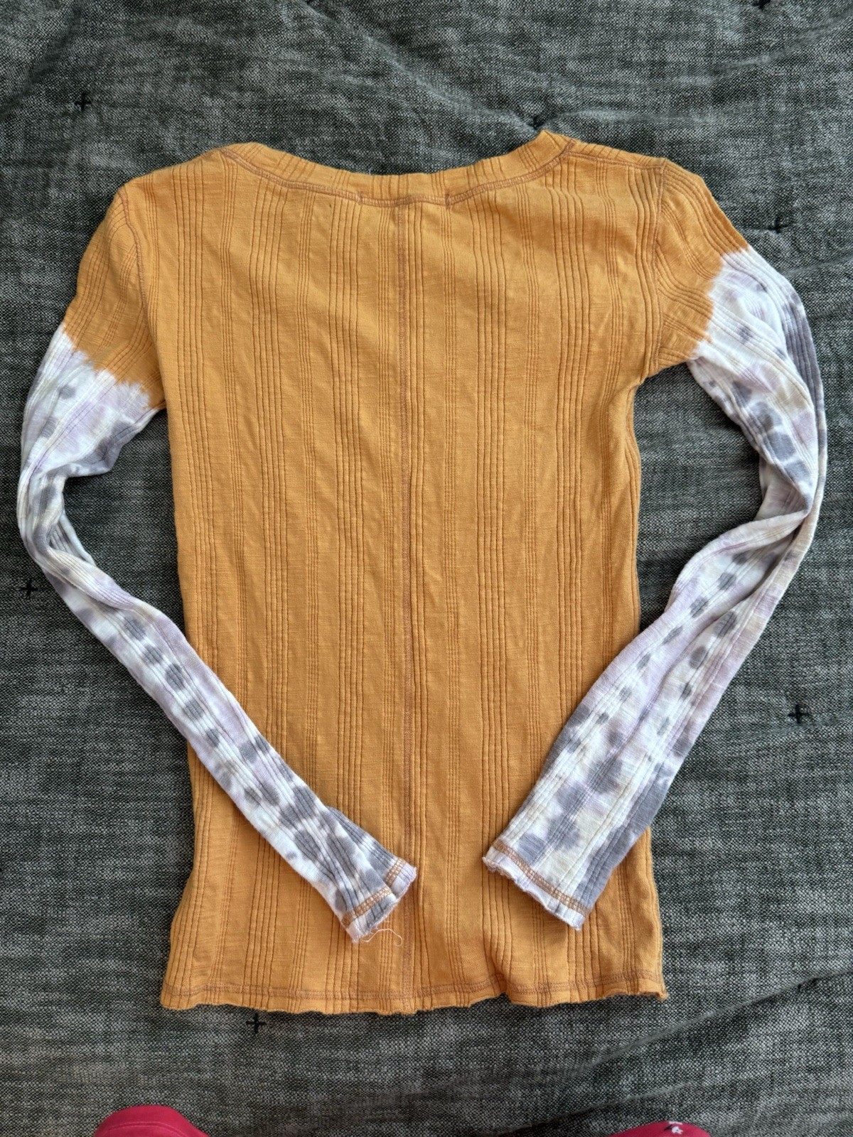 We The Free Big Sur Ribbed Tie-Dye Contrast Sleeve Top Size S