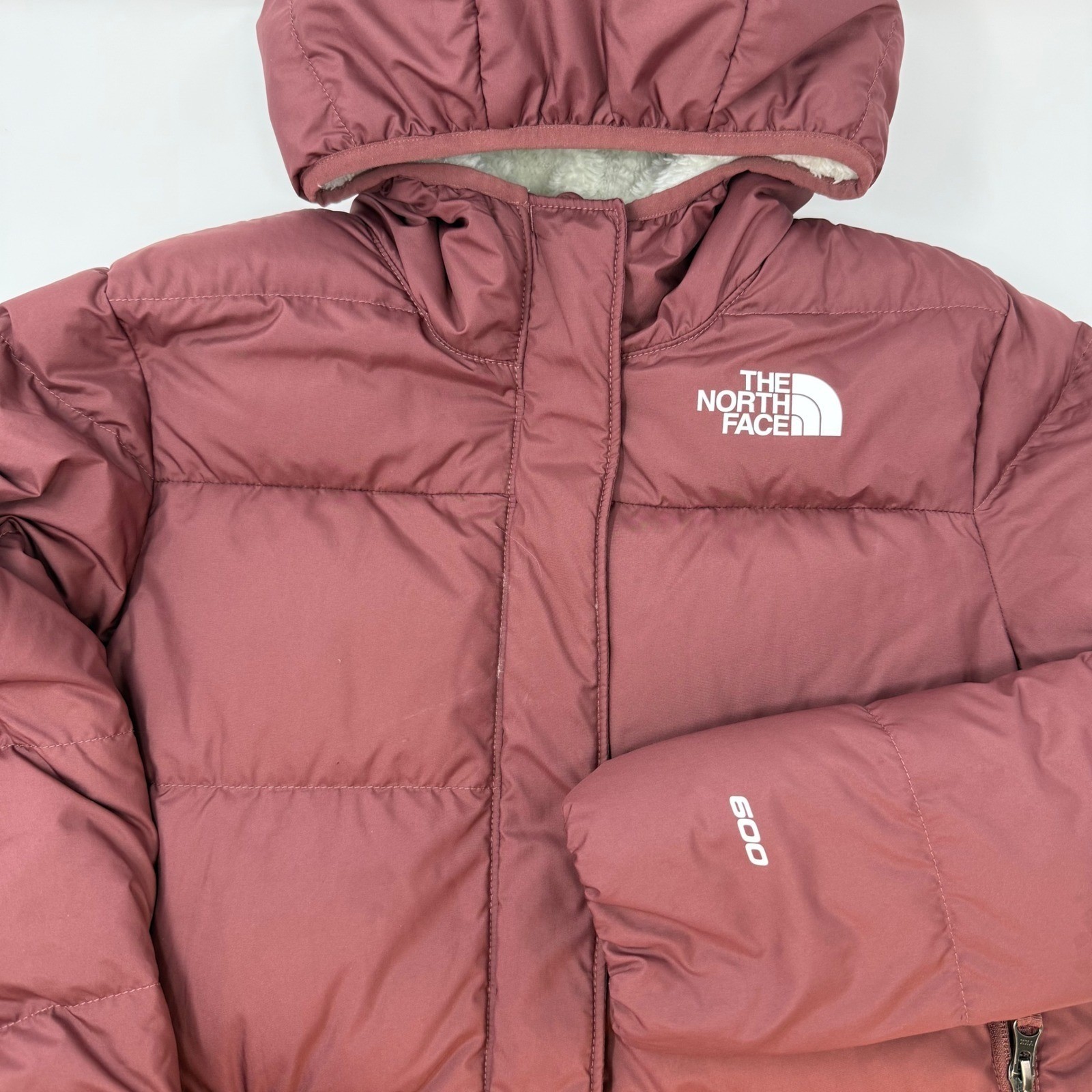 The North Face Girls Large 12 Moondoggy 2.0 Down Jacket Rose Red 600 Fill Puffer