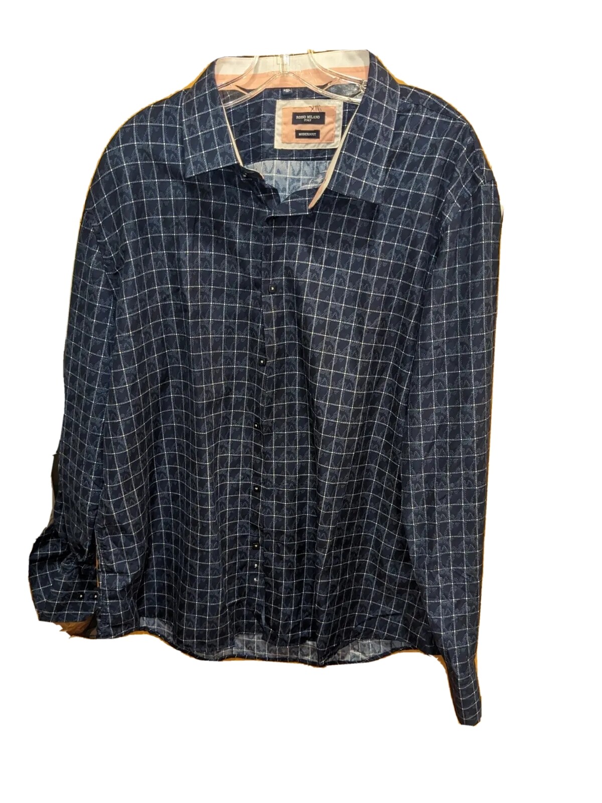 Rosso Milano Mens Shirt Size xl blue plaid Modern Fit Made In Italy Button Up