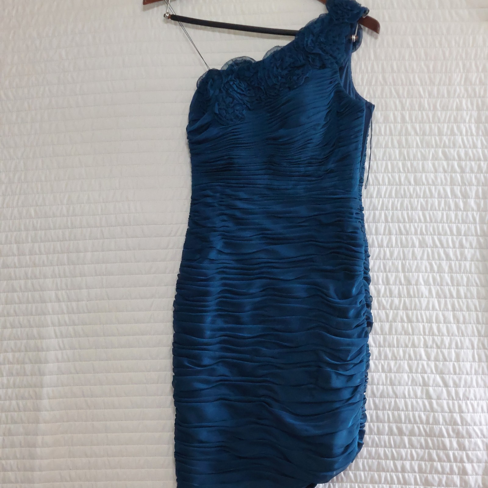 Cache Womens Evening Dress Size 4 One Shoulder Ruffle Shades Of Blue Ruching Vtg