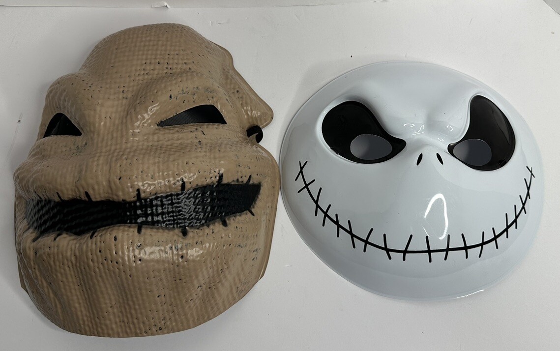 2010 Jack Skellington and 2020 Oogie Boogie Plastic Halloween Masks READ