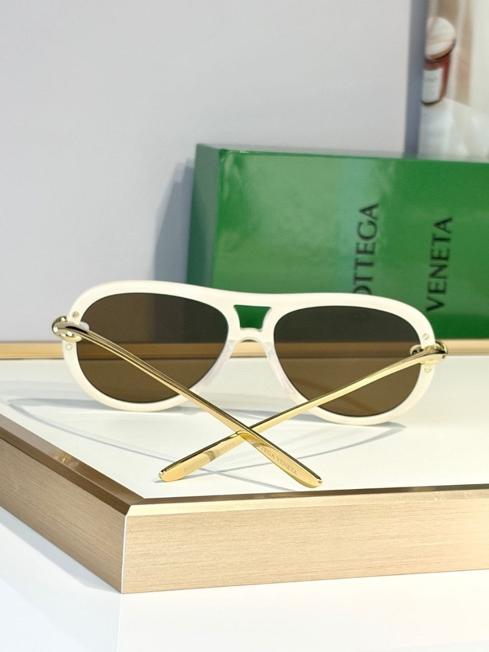 Bottega Veneta BV1418S White Gold Luxury Aviator Cat Eye Sunglasses