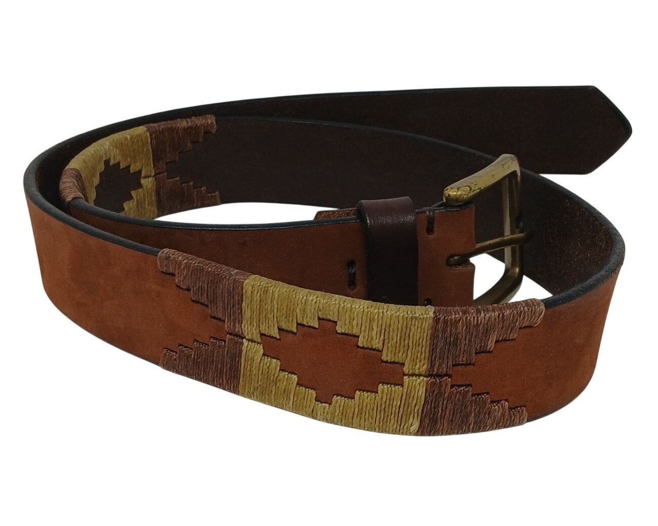 Gaucho Brown Leather Belt 80 cm Embroidered Western Tribal w/Buckle #D11-A