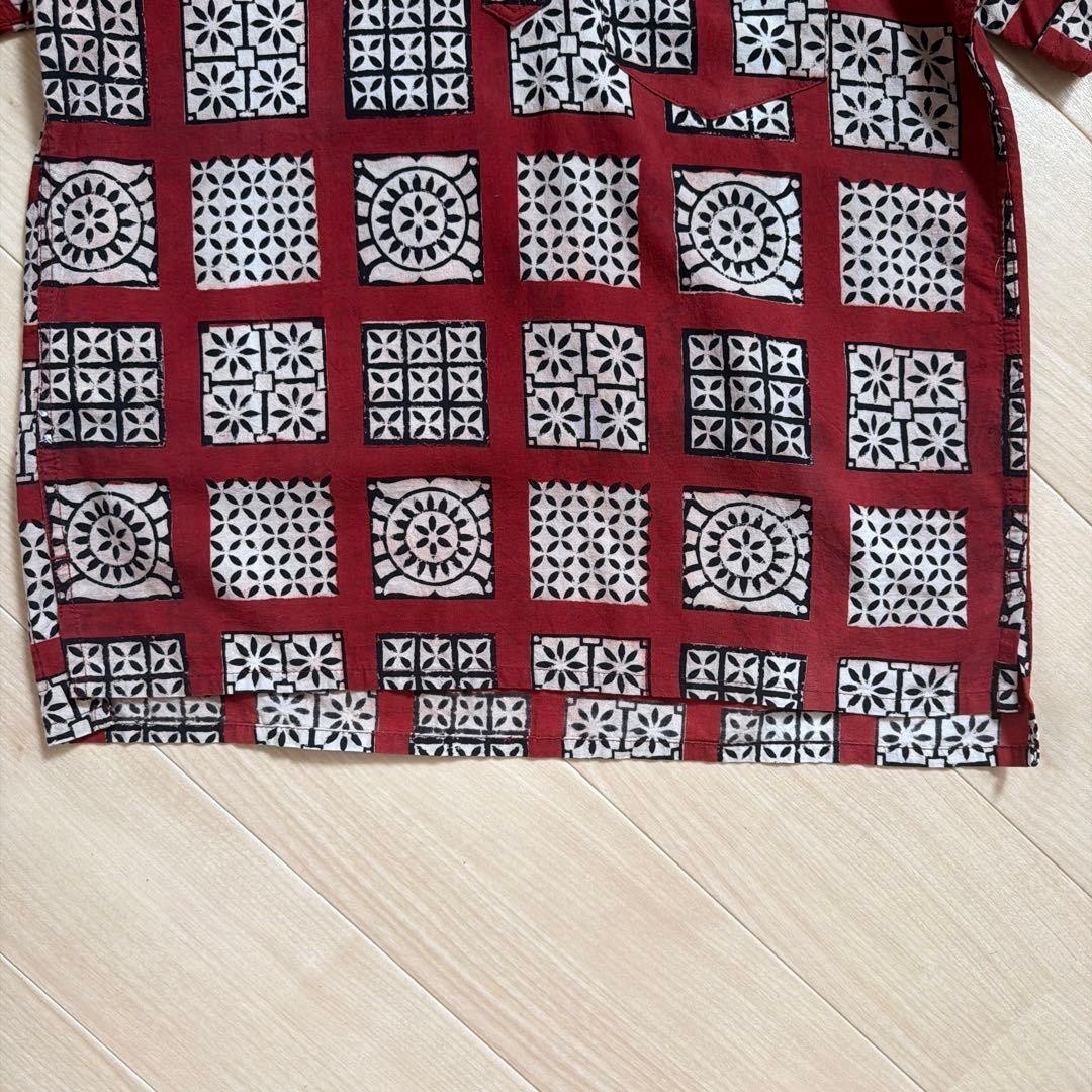 Engineered Garments Batik Pattern Pullover Shirt USA Made M Burgundy F/S