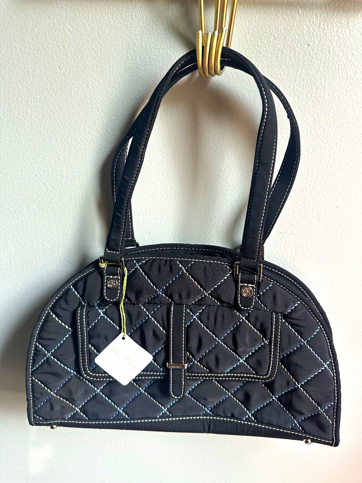 Vera Bradley Black Half Moon Shoulder Bag Zip Closure Floral Lining Pockets