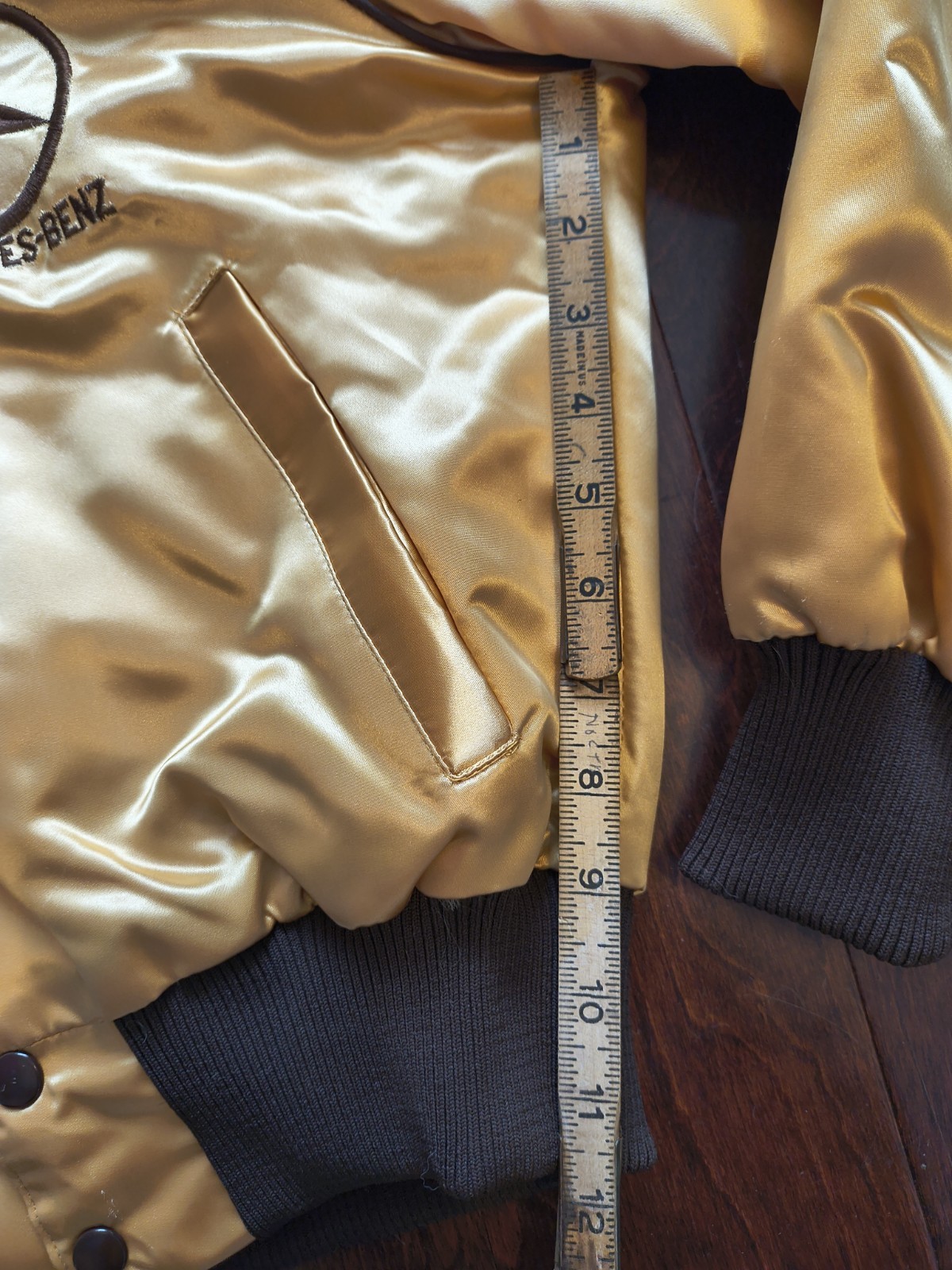 Vintage 1980s Mercedes-Benz Satin Bomber Jacket Gold F1 Racing Made in USA Small