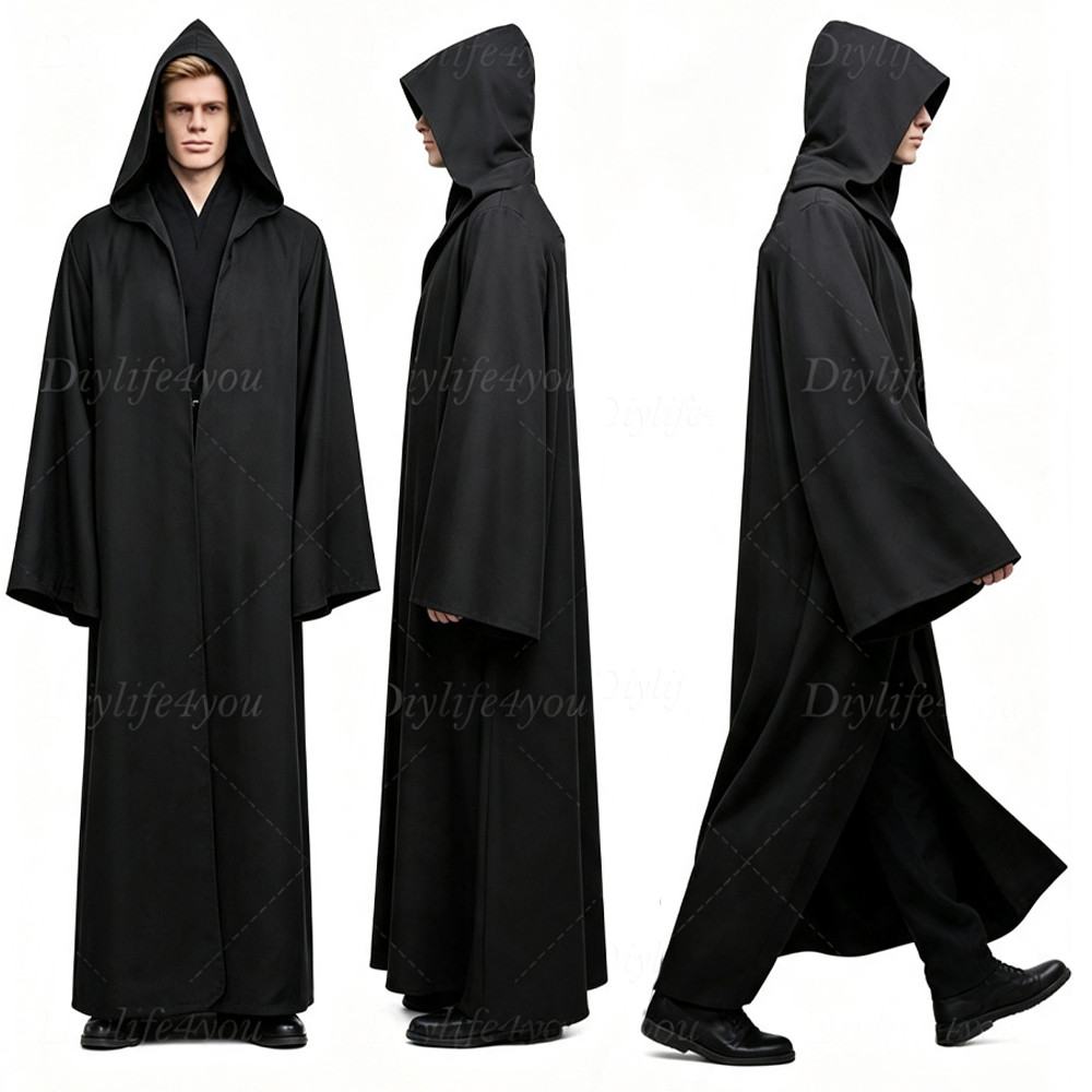 Mens Hooded Robe Full Length Adult Kids Jedi Cloak Sith Knight Cosplay Costume