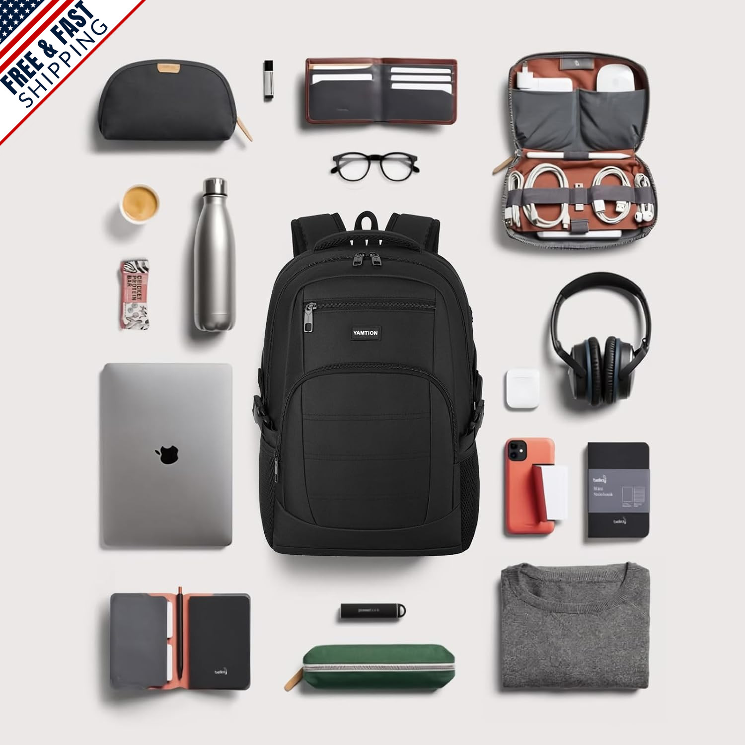 Lightweight Black Laptop Backpack for Men and Women, Fits 15.6″ Laptops