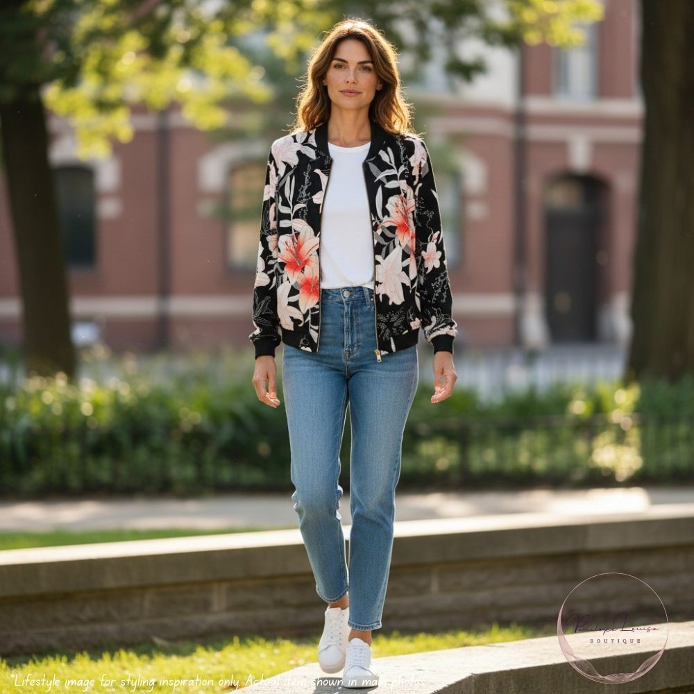 Reversible Women’s Bomber Jacket Black Floral Zip Front YKK Size M/L Unbranded