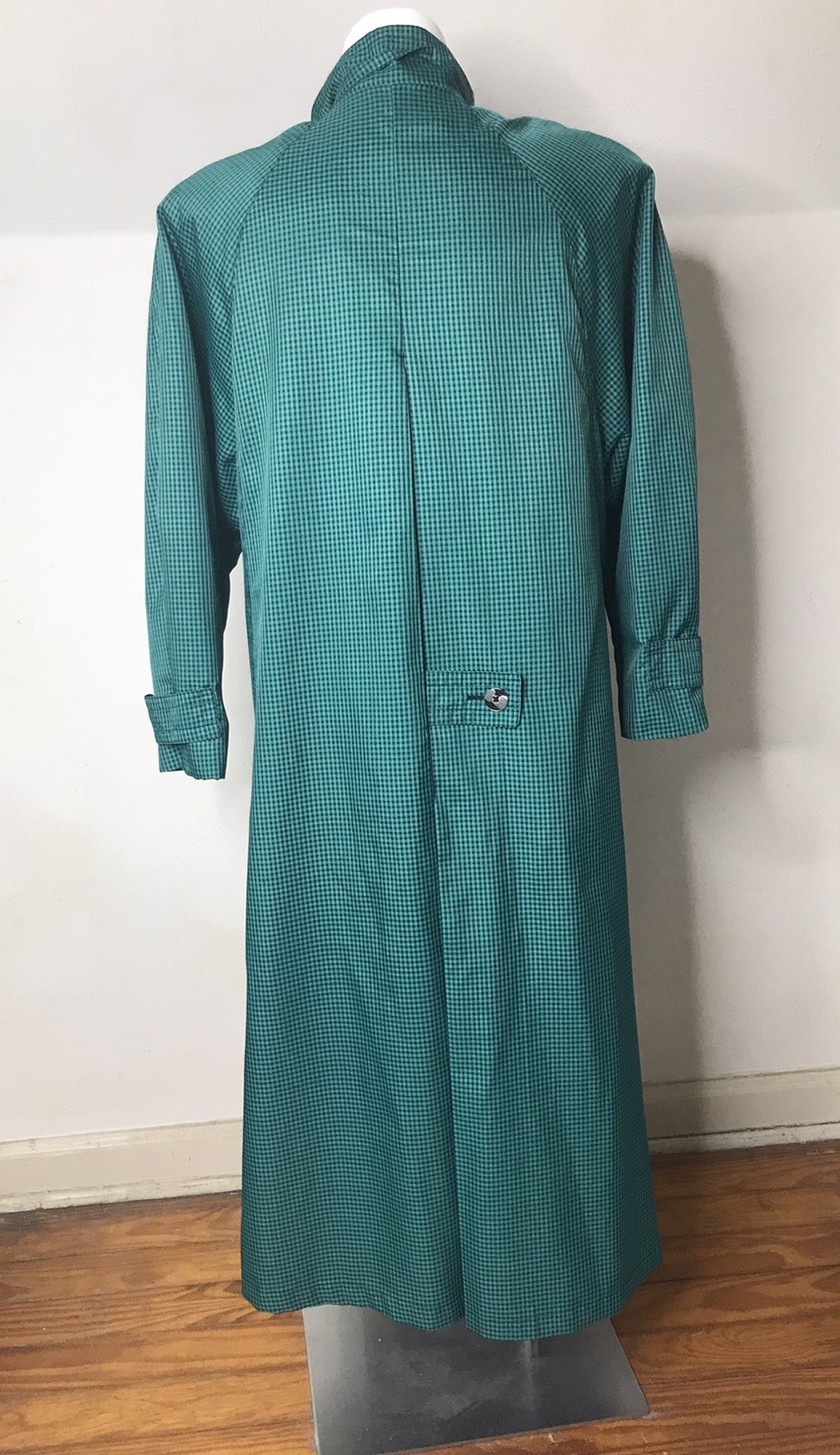 London Fog Green Black Plaid Trench Rain Coat Size 12 Reg
