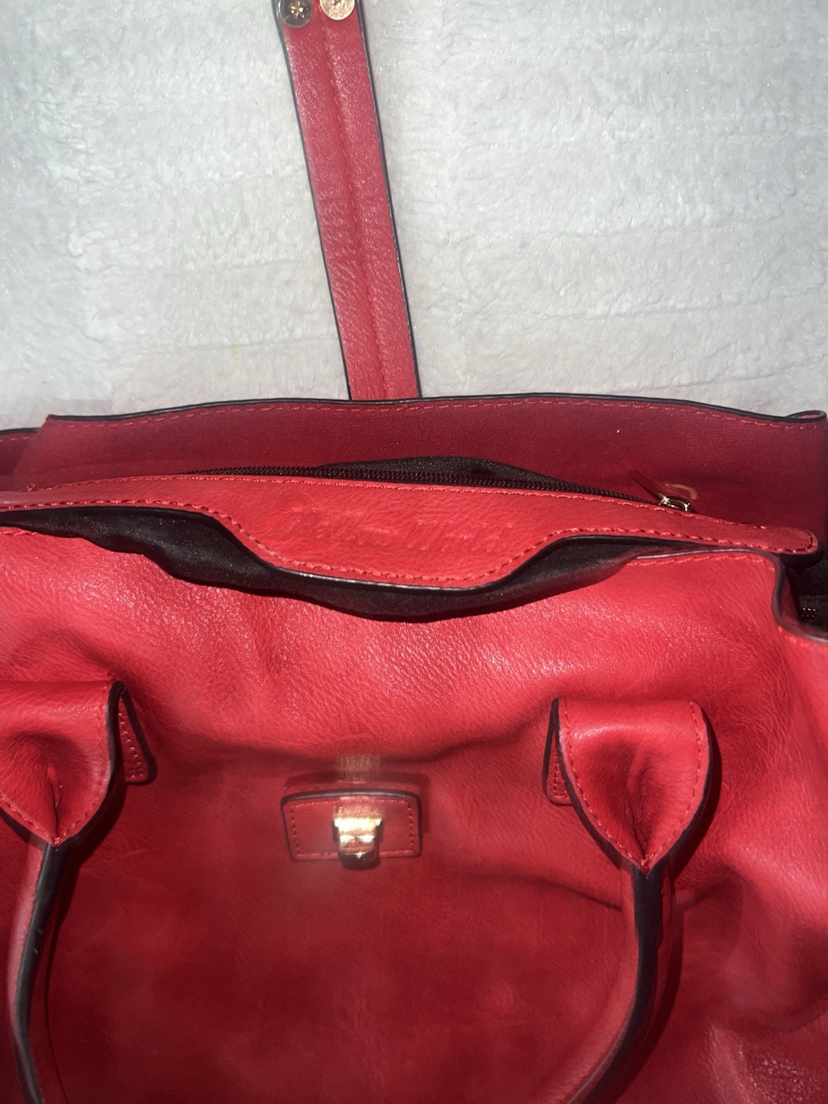 Mellow World Red Large Satchel Handbag Zip Detachable Strap Gold Hardware