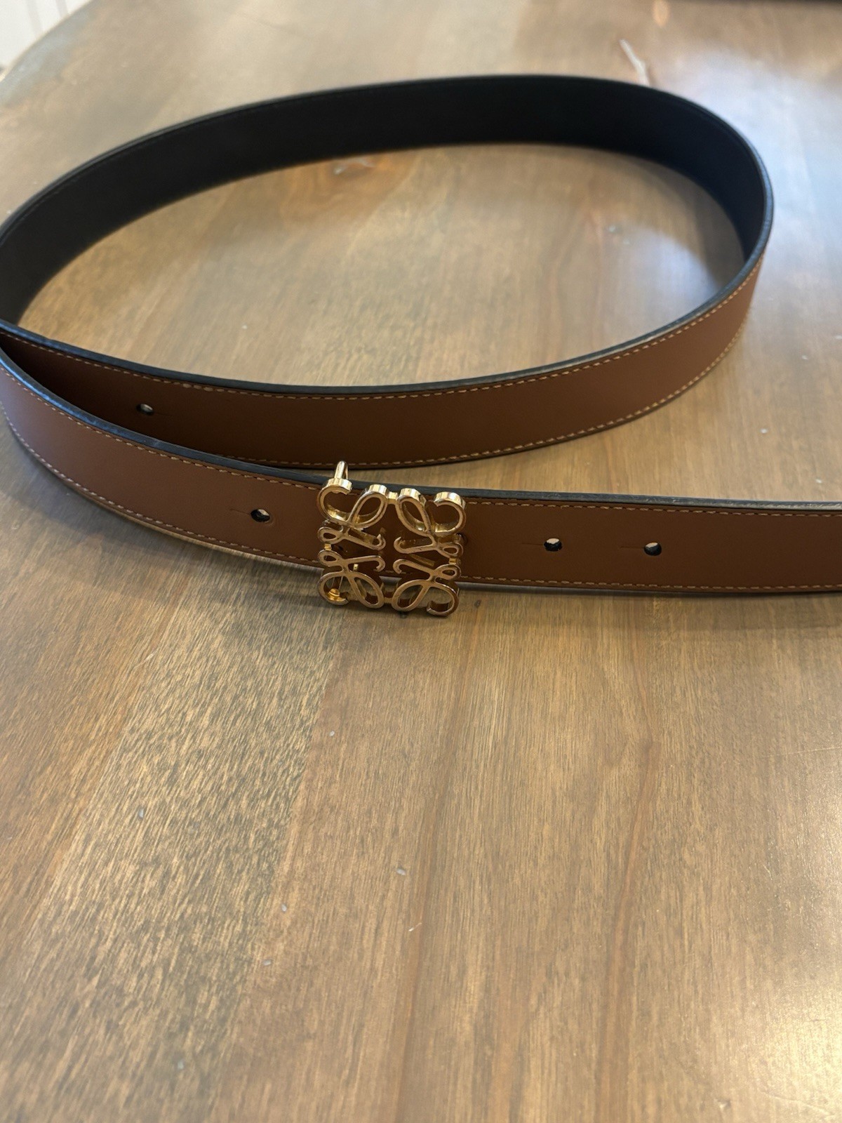 Brown/Black Reversible Belt Gold-Plated Logo Buckle Adjustable Solid 1in 85