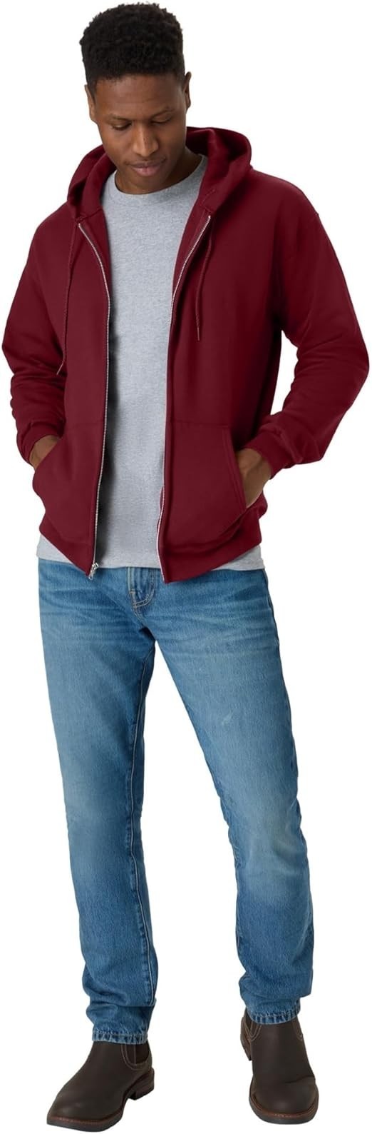 Hanes Men’s Ecosmart Fleece Full‑Zip Hoodie, Soft Zip‑Up Sweatshirt with Hood