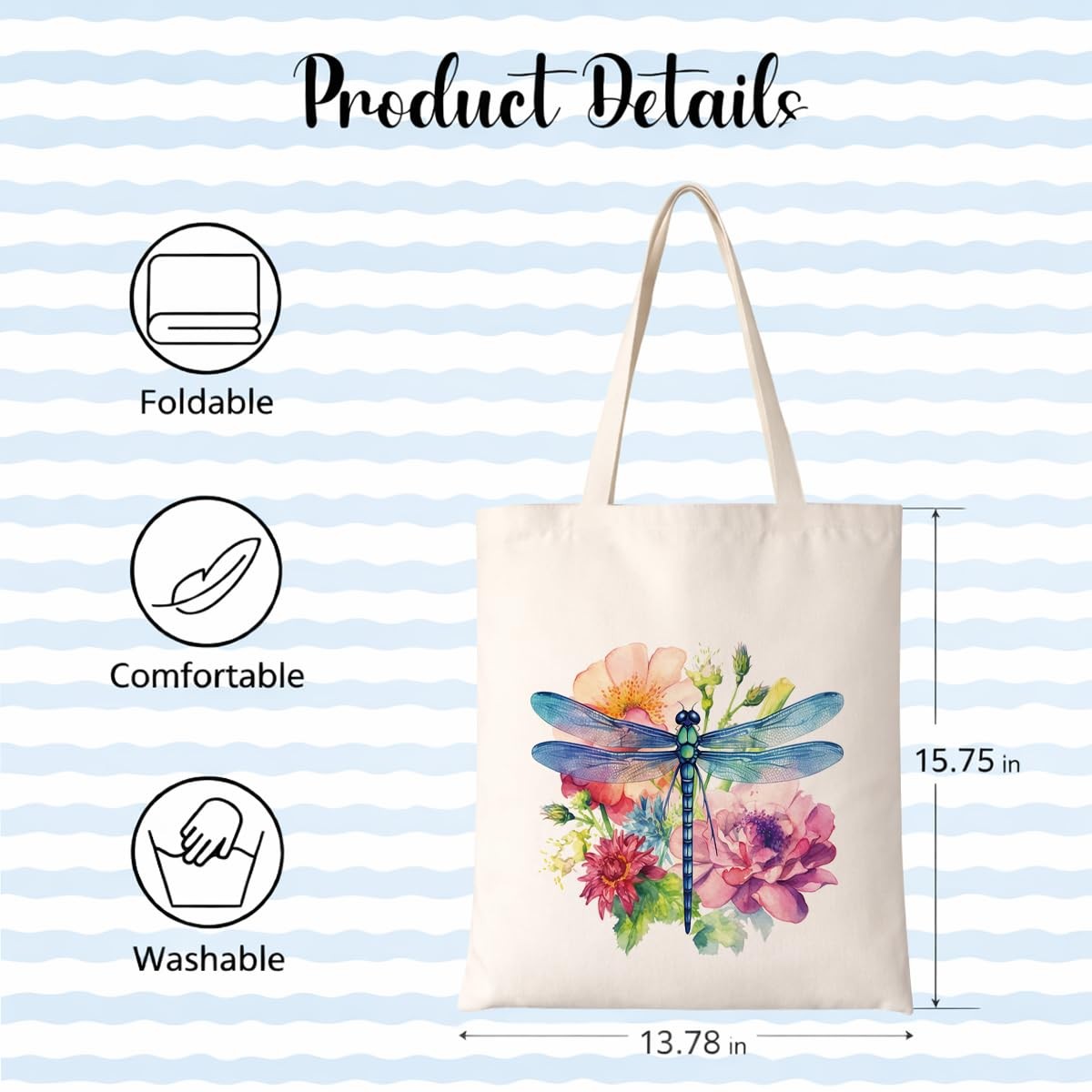 LMMHIOPI Dragonfly Tote Bag for Women, Reusable Canvas Medium,