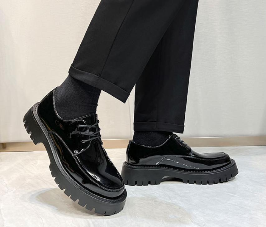 Men’s Shiny Leather Platform Dress Lace Up Business Wedding Shoes Fashion Party