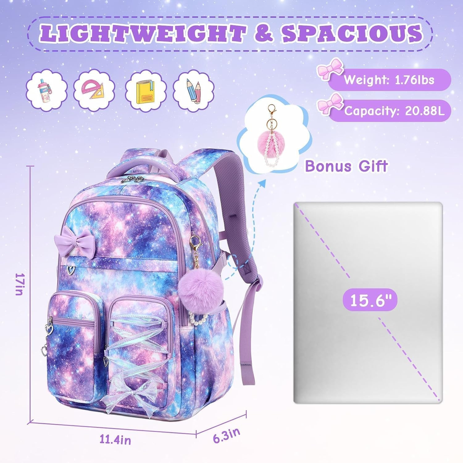 Kids Backpack for Girls, Fits 15.6 Inch Laptop Large Capacity School Bookbag, Gi