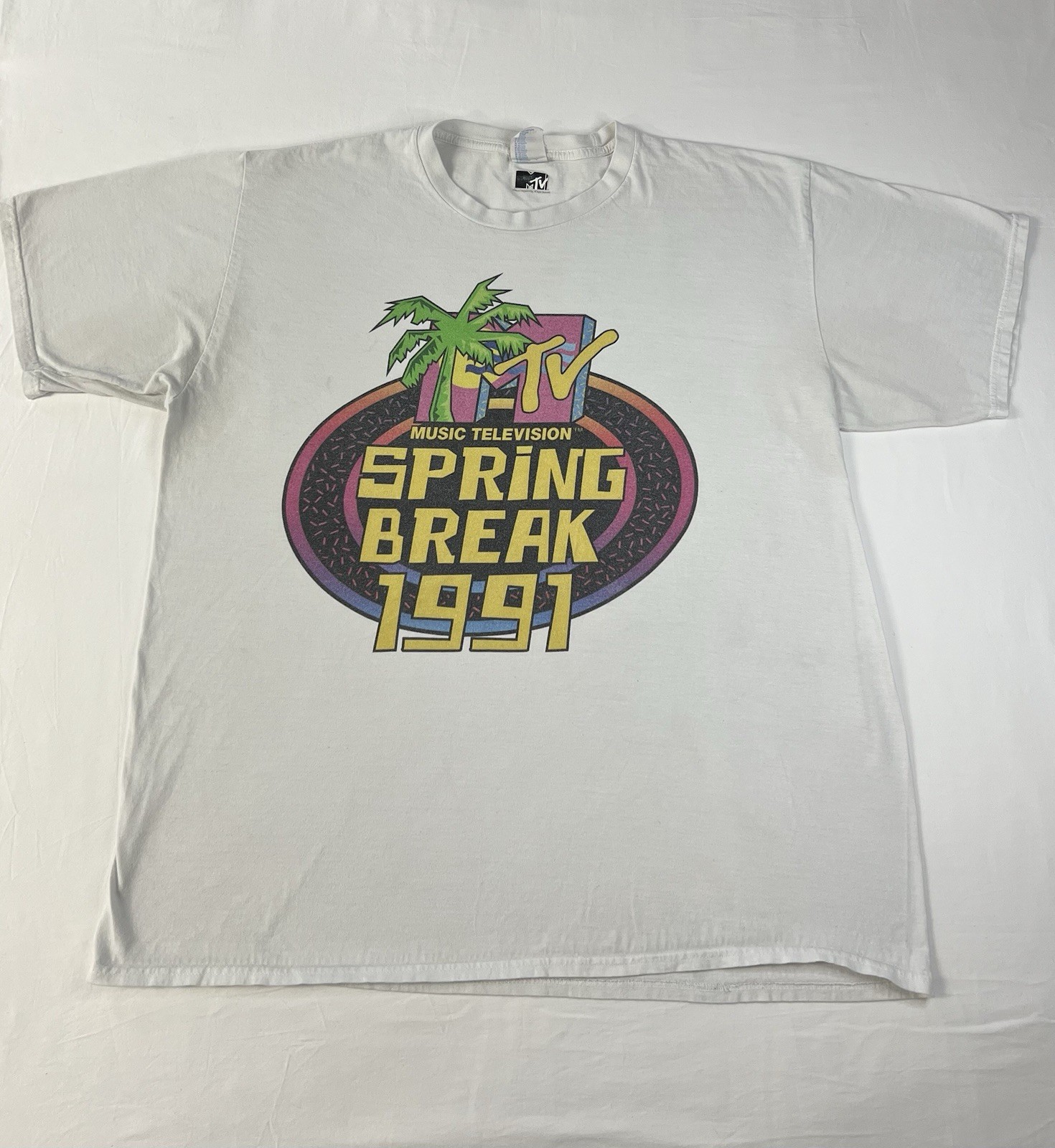 MTV Music Television Vintage Spring Break 1991 T-Shirt Men’s Size XL White Tee