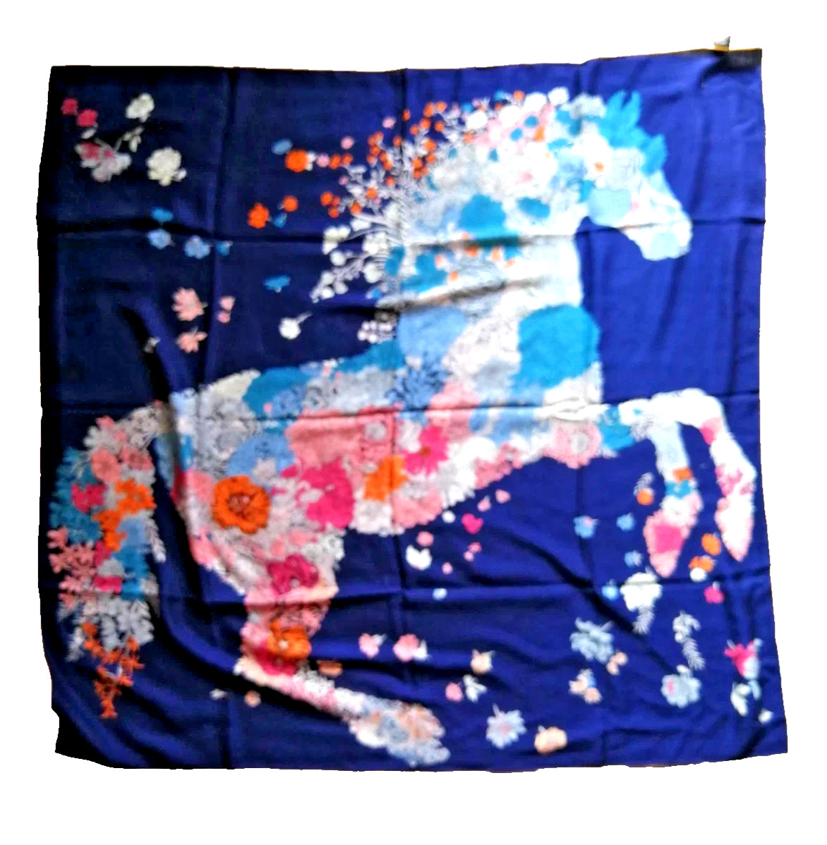 41″x41″Floral Horse Print 40%Silk60%Wool Thin Double-sided Scarf Shawl 105x105cm