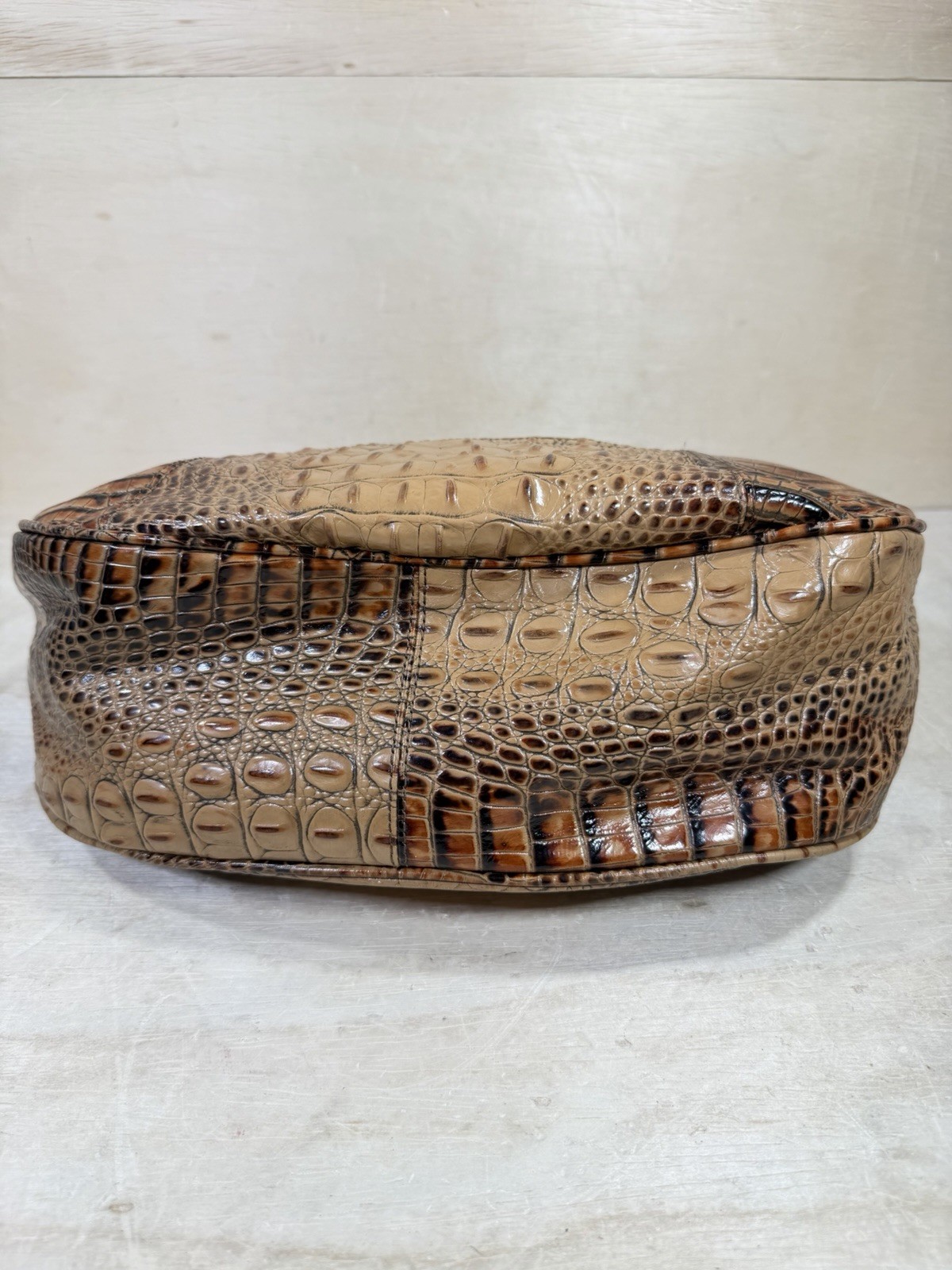Brahmin Carmela Melbourne Tan Croc Embossed Hobo Shoulder Handbag Luxury