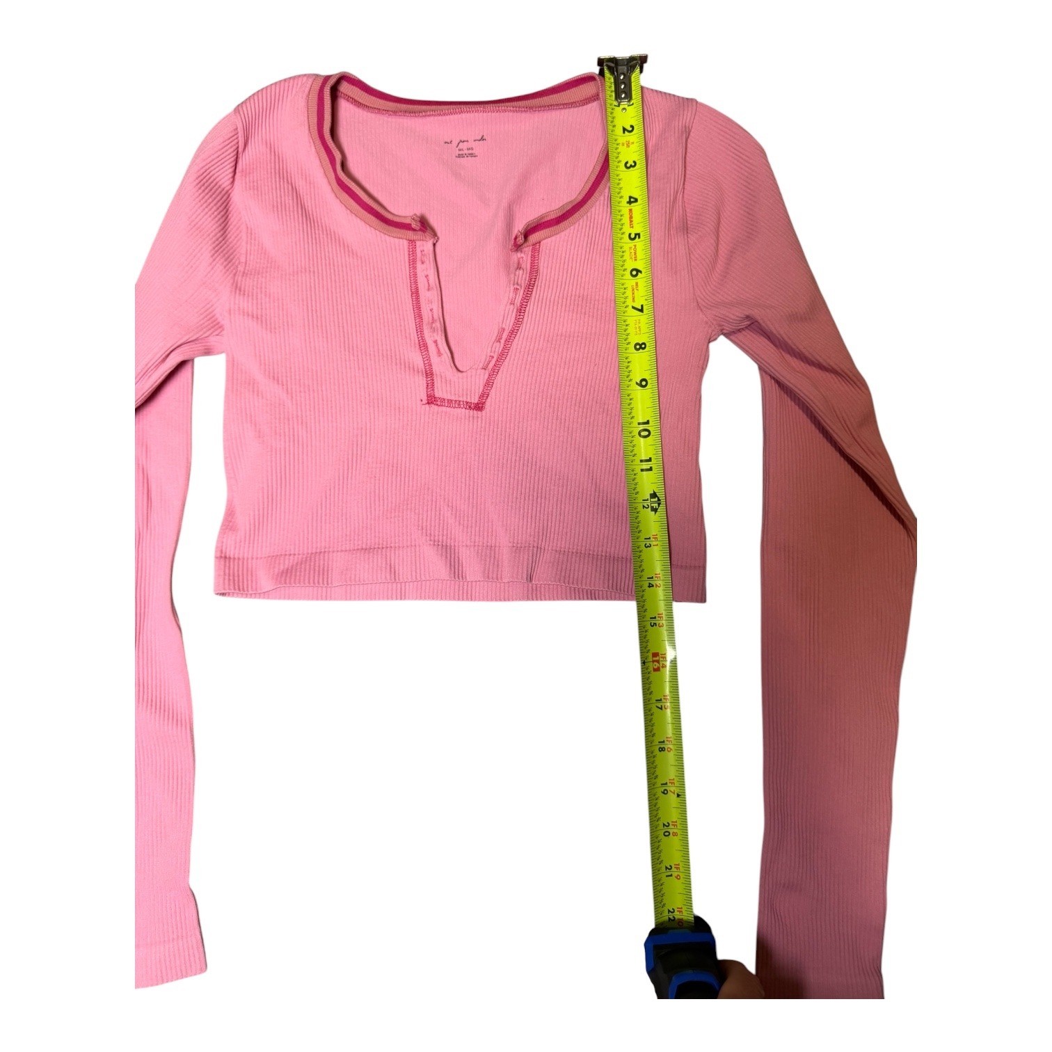 Out From Under Pink Ribbed Split Neck Crop Top Long Sleeve M/L Urban Outfitters