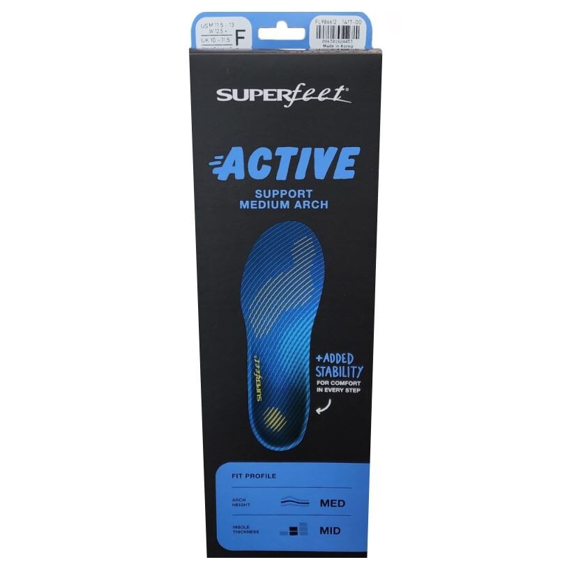 *2-Pairs* SuperFeet Active Support Medium Arch Size-F Insole Blue FL986612