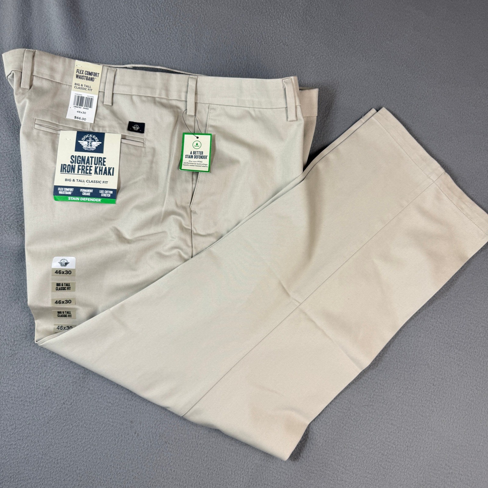 Dockers Signature Iron Free Khaki Mens 46×30 Big & Tall Classic Fit Tan Pants
