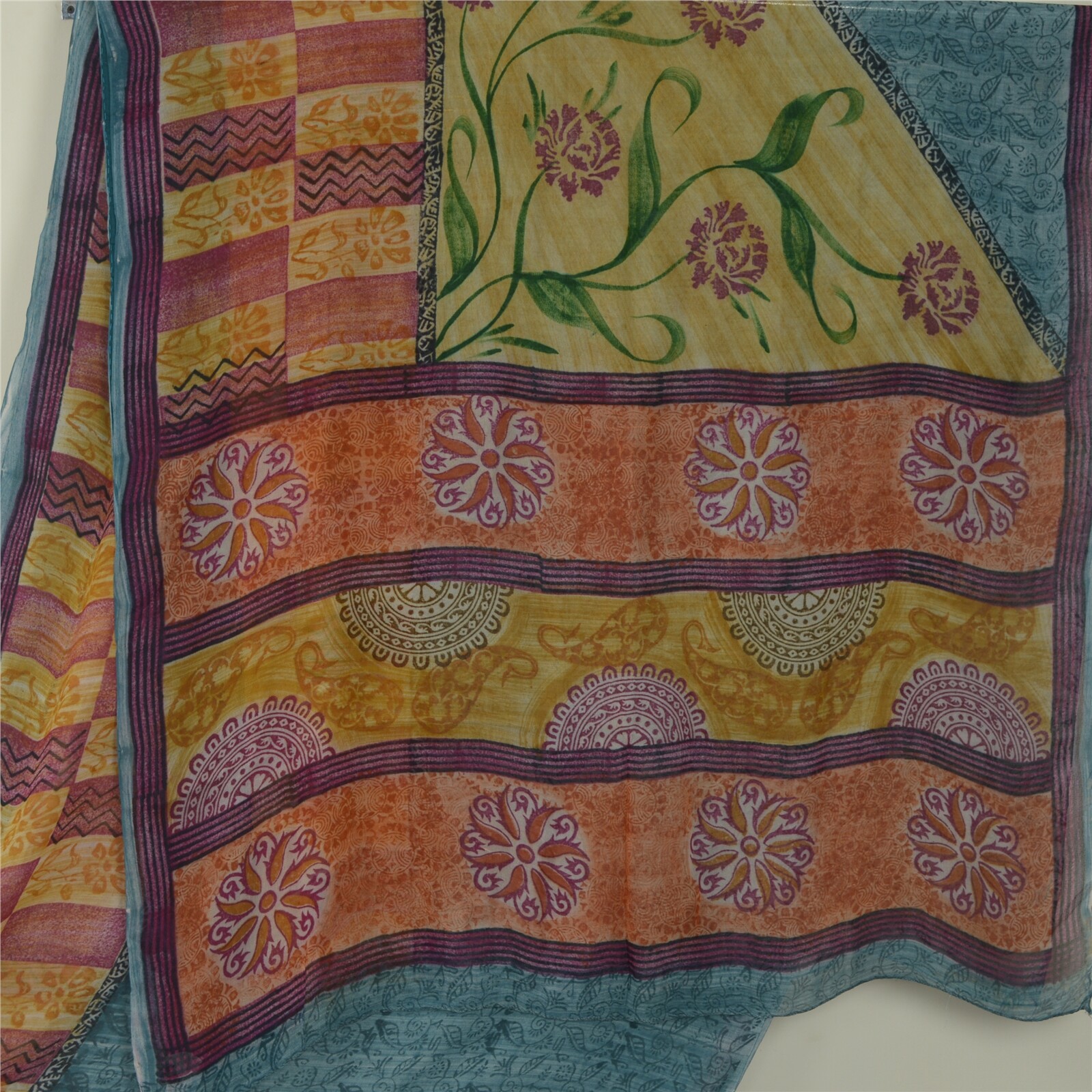 Sanskriti Vintage Multicolor Sari Blend Georgette Fabric Craft Printed Sarees