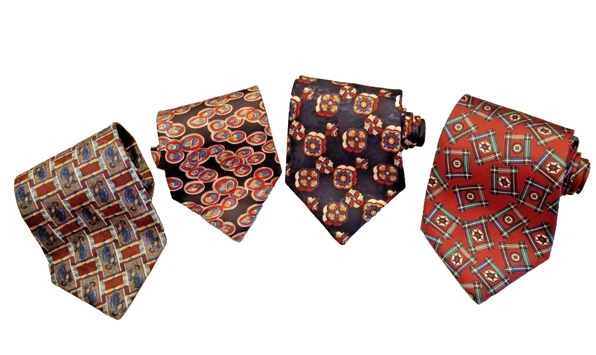 Lot of 4 Gallery Collection Silk Ties Geometric Patterns Made in USA Vintage