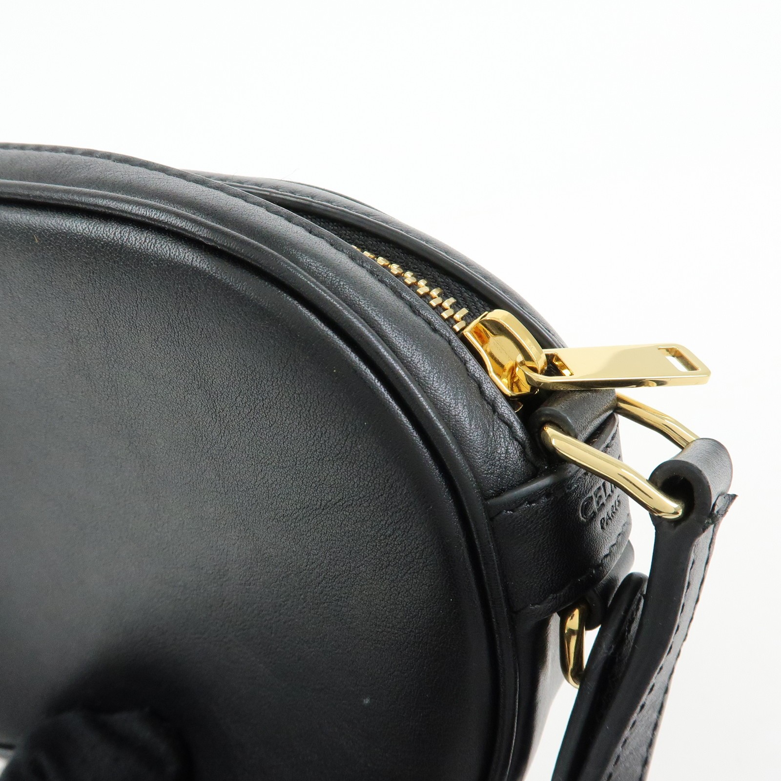 CELINE C Charm Leather Shoulder Bag Crossbody Bag Camera Bag Black Auth Used F/S