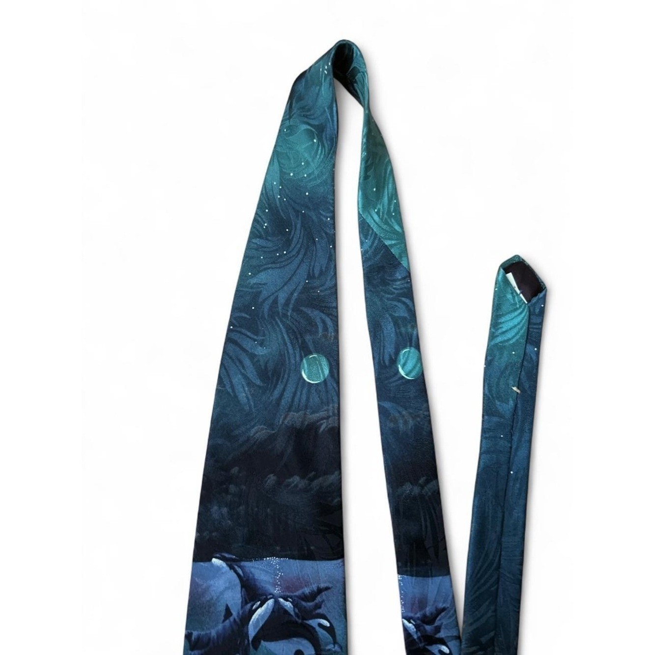 Orca Whale Tie Vintage Novelty Dark Teal Ocean Art Coastal Marine Biologist EUC