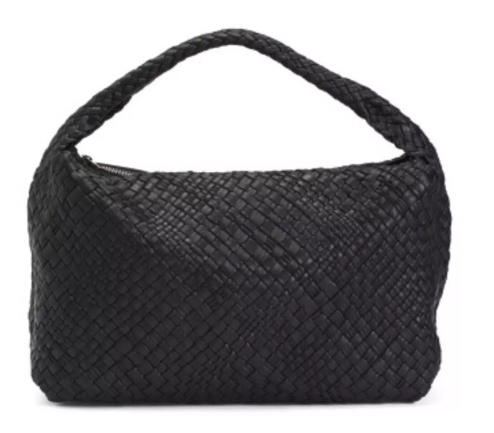 FALOR BLACK WOVEN ITALIAN LEATHER TOTE SHOULDER BAG NWT W/zipper AUTHENTIC