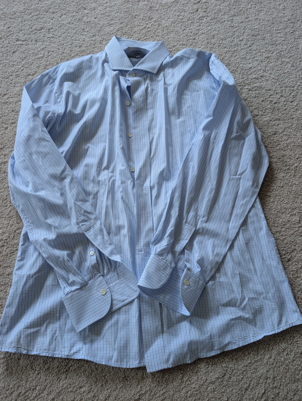 Ledbury Fine Shirting Slim Fit 17.5 100% Baumwolle Cotton Blue Checkered