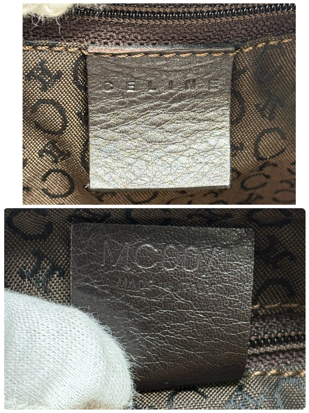 CELINE Vintage C Macadam Logo Pony Calf Hair 2way Shoulder Bag Beige Brown