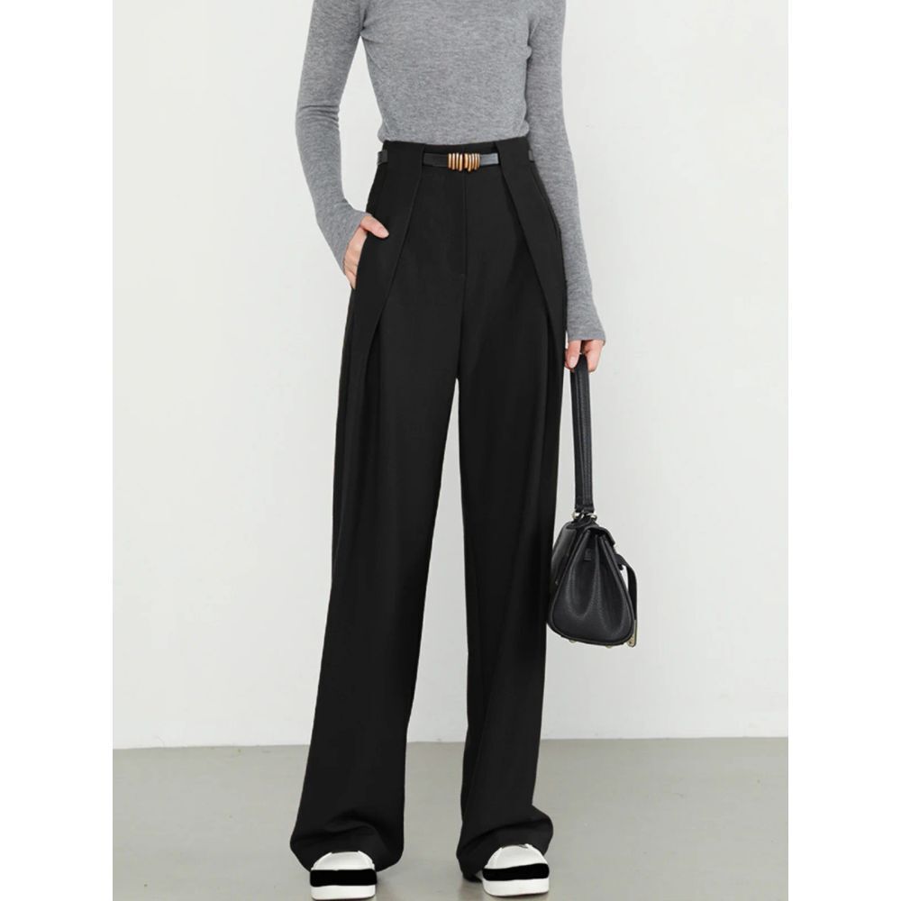 Commense Middle Waist Solid Pocket Gray Dress Pants Professional Attire casual S