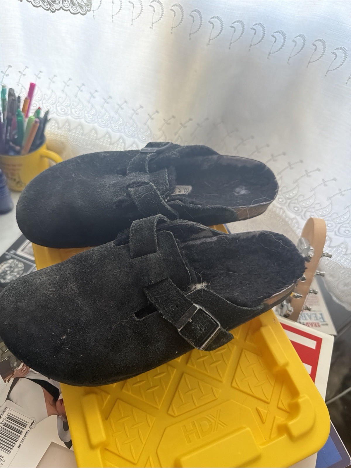 Birkenstock Women’s Black Suede Slip-On Clog Sandals Buckle Narrow US 9