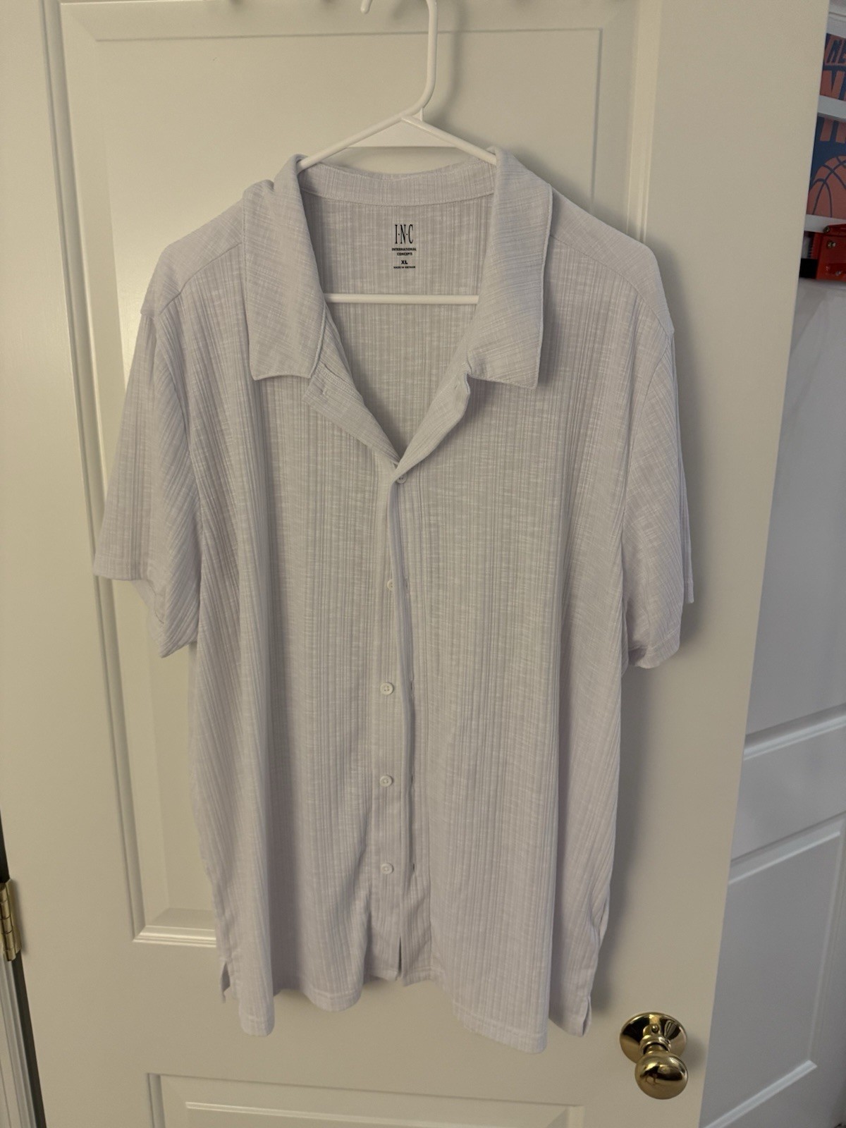 I.N.C International Concepts Shirt XL Light Gray Textured Camp Collar Button Up