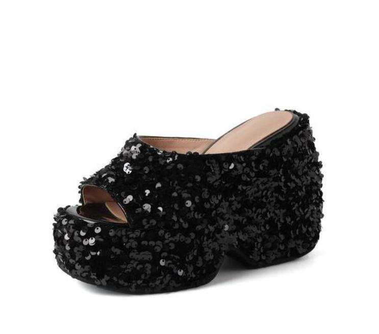 Sequins Slippers Women’s Wedge Heels Sandals Summer Shoes Platform Fashion Pumps