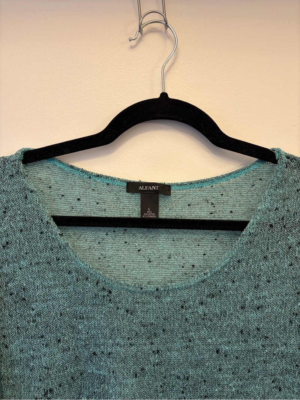 Alfani Lightweight Knit Sweater Shirt Blue Teal Speckled Relaxed Fit Size Large