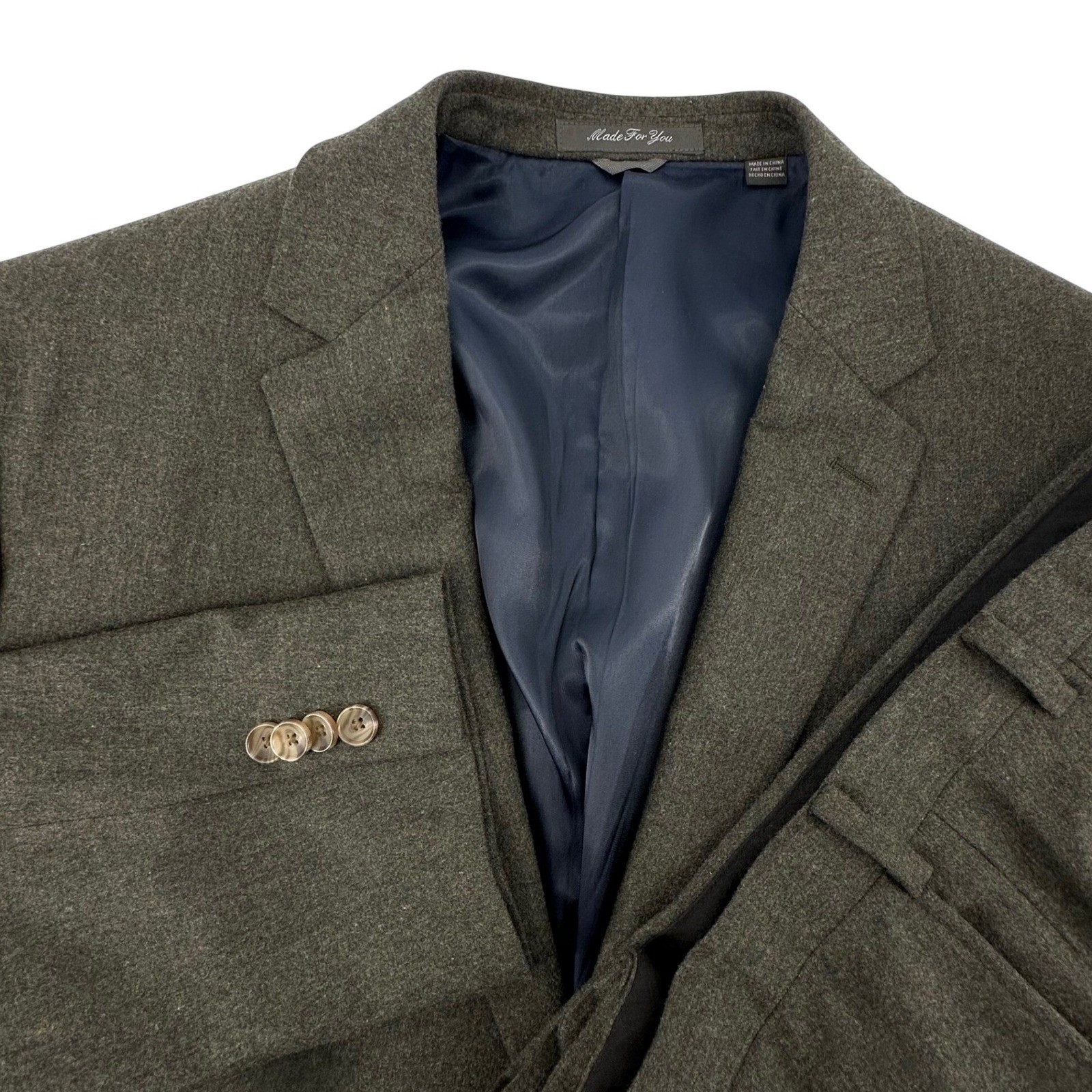 Indochino 2 Piece Suit Custom Size 48R Green Wool Formal Career 2Pc Pants 38×26