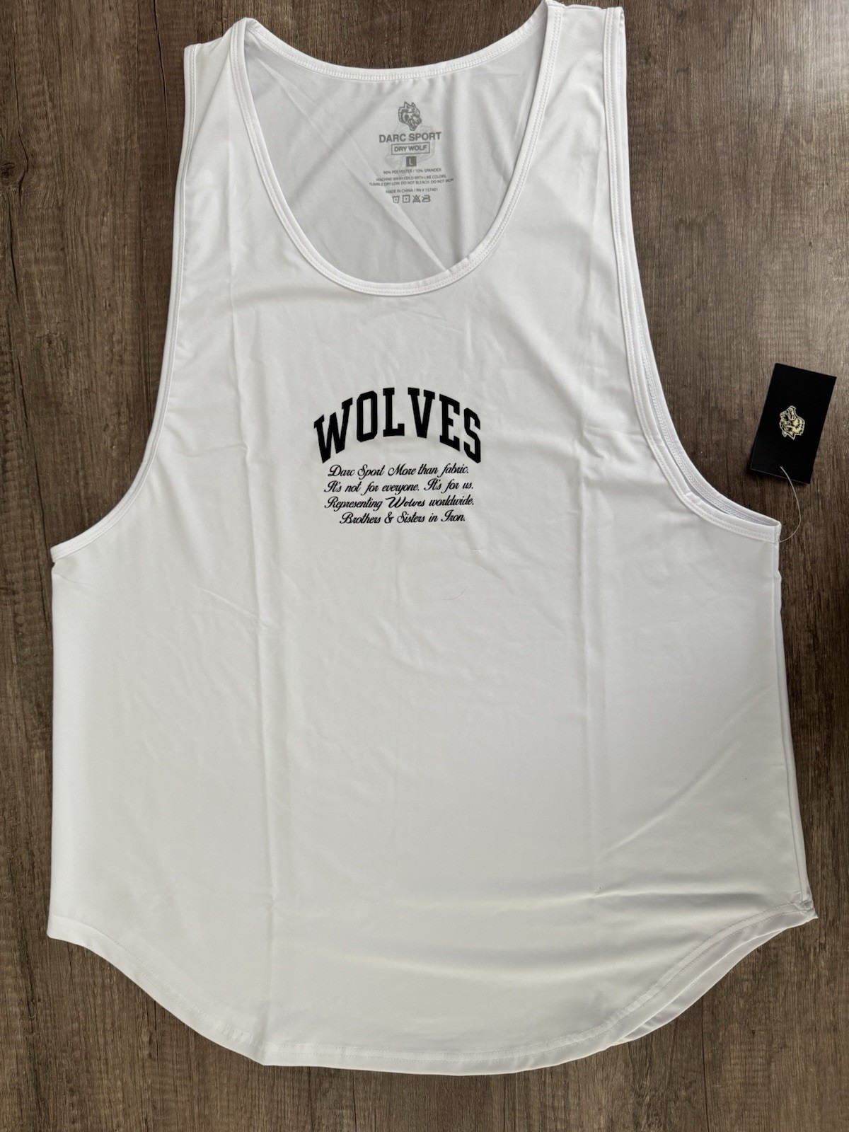 Darc Sport Dry Wolf Drop Tank White Brawn Sleeveless Scoop Neck L