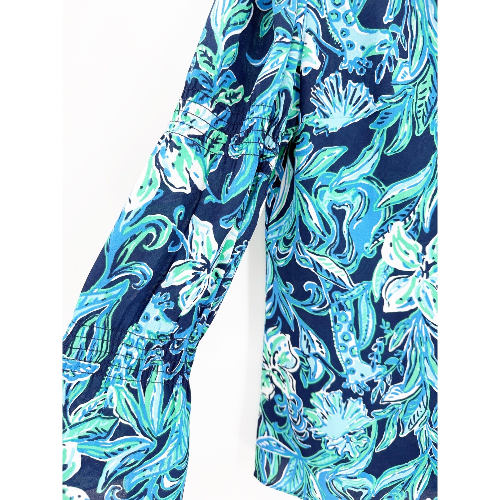 Lilly Pulitzer Maritza Top High Tide Take It or Leaf It Blue Floral Blouse S