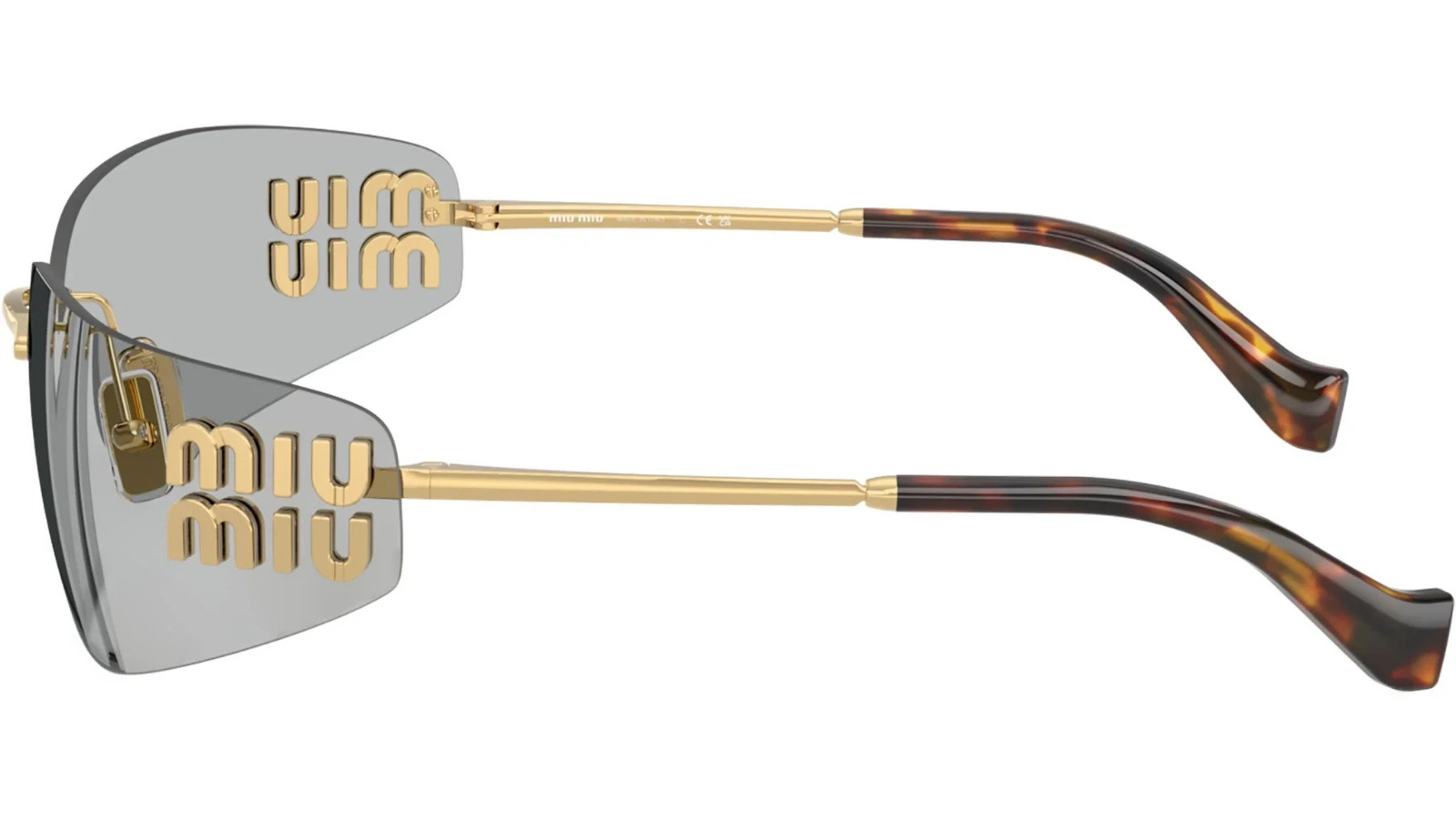 Miu Miu MU A51S Pale Gold Gray Shield Rimless Women Sunglasses
