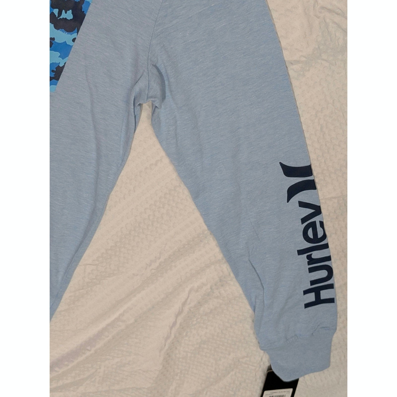 Hurley Boys Long Sleeve Shirt Size L 12/13 Blue Camo Logo Soft Cotton