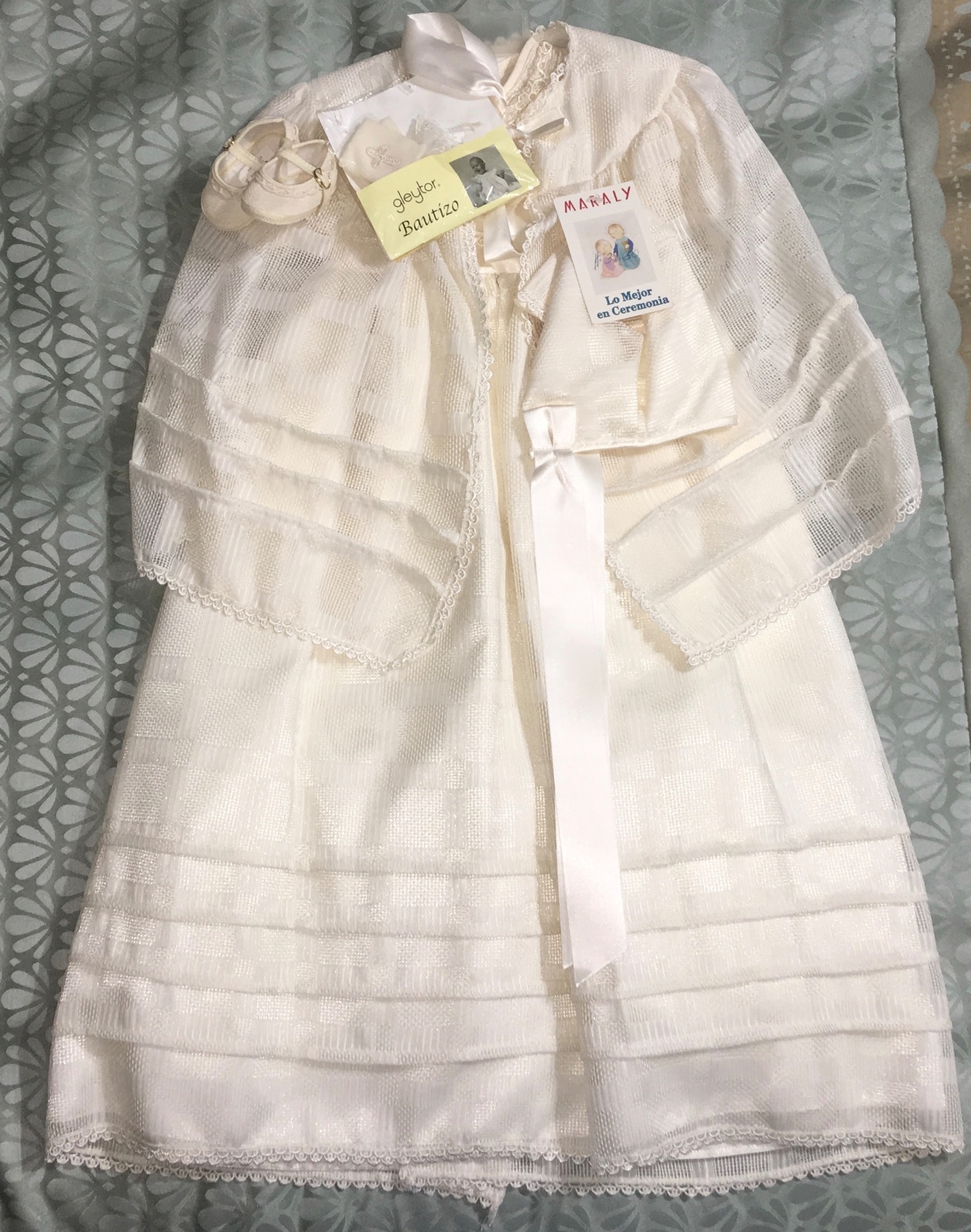 Vintage Maraly Baptism Christening Outfit Gown Mexico Shoes Bonnet Cape Bautizo